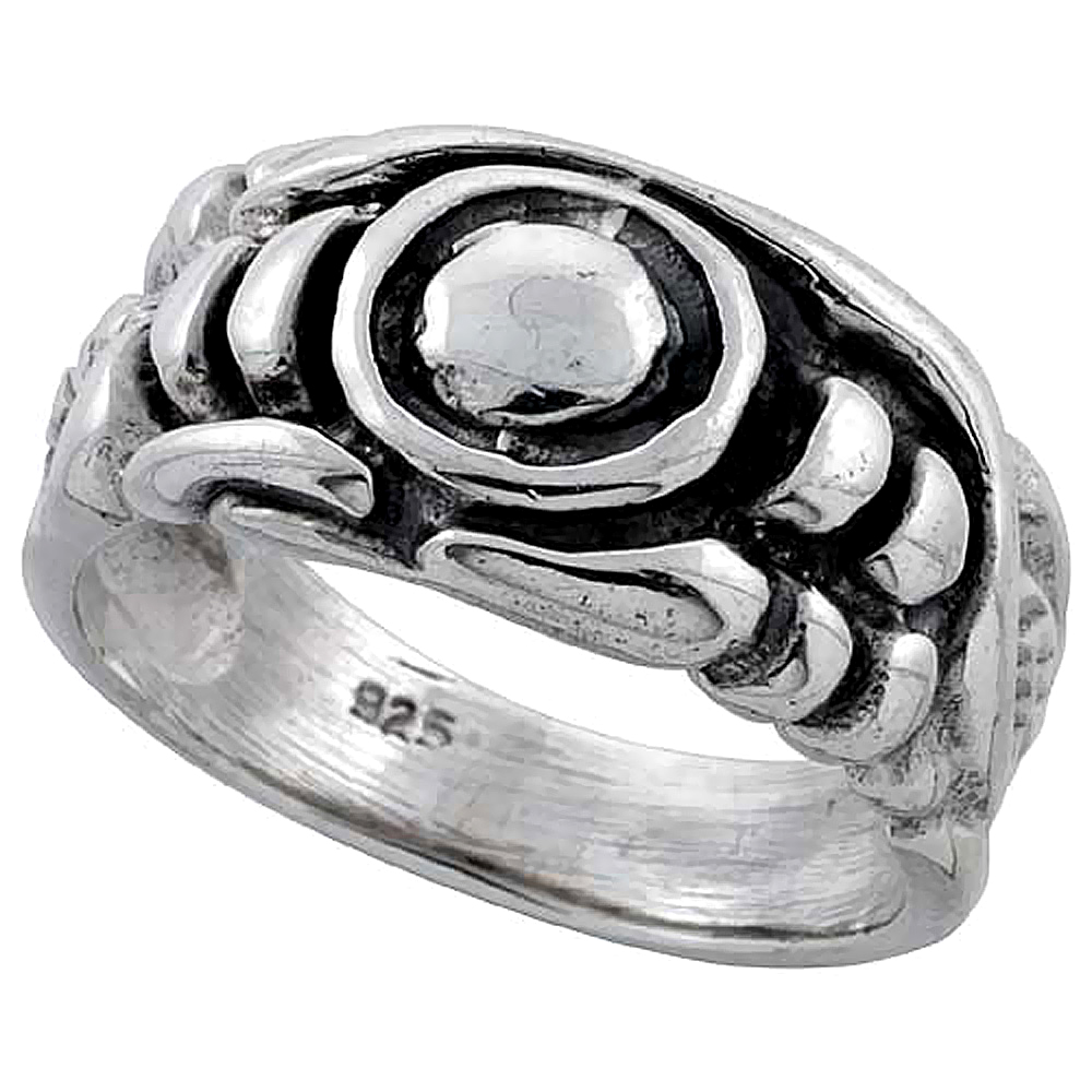 Sterling Silver Wing &amp; Feather Ring 7/16 inch wide, size, sizes 6 - 15