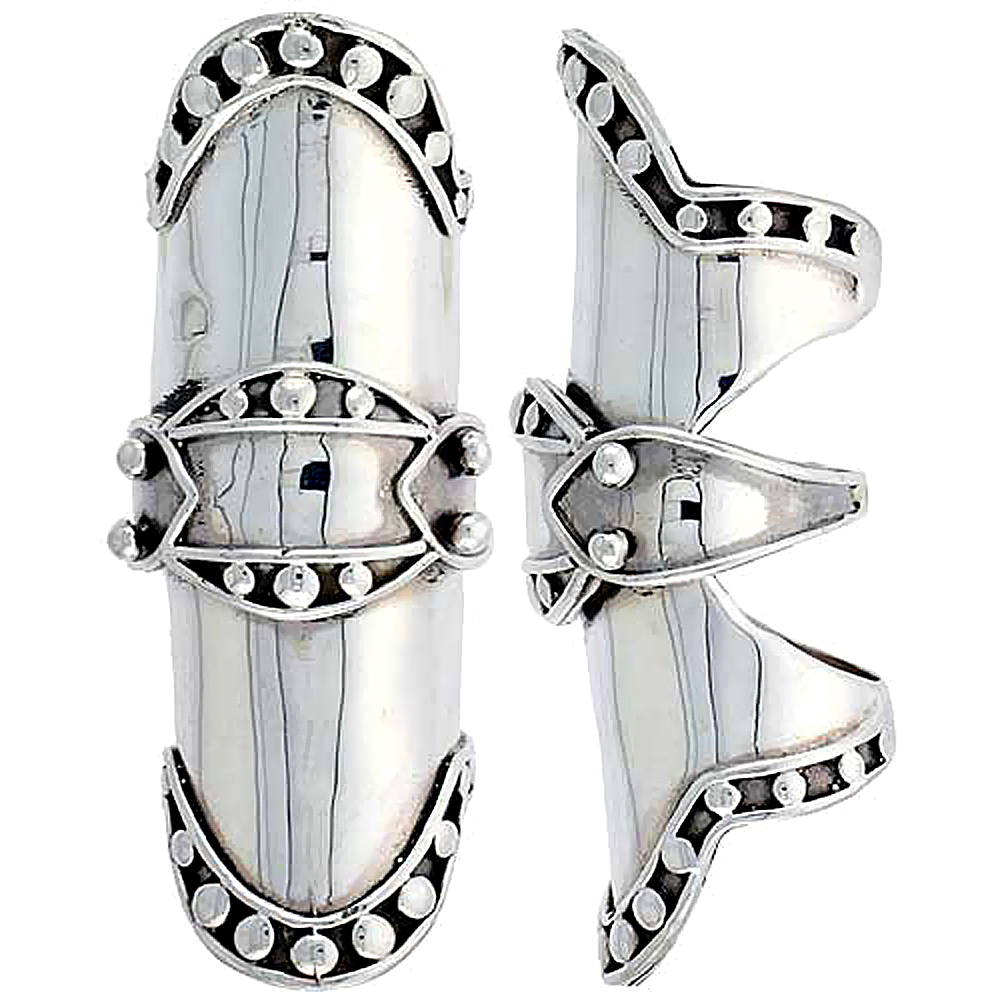 Sterling Silver Finger Armor Ring 2 1/2 inch wide, sizes 8 - 10