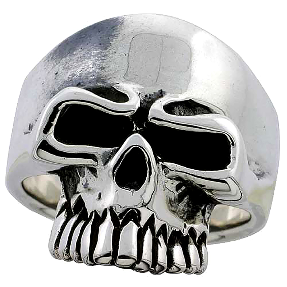 Sterling Silver Skull Ring 1 inch wide