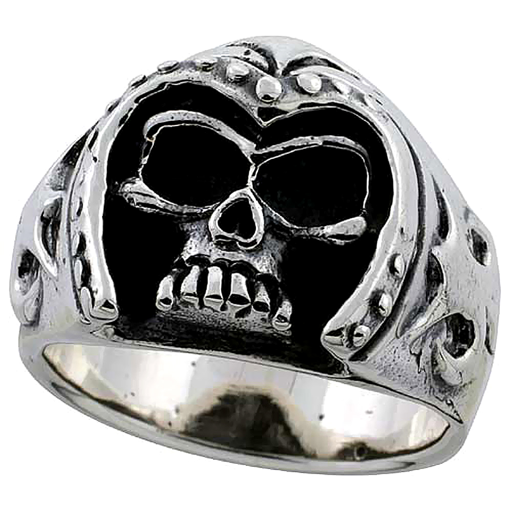 Sterling Silver Helmet Skull Ring 3/4 inch wide, sizes 8 to 14