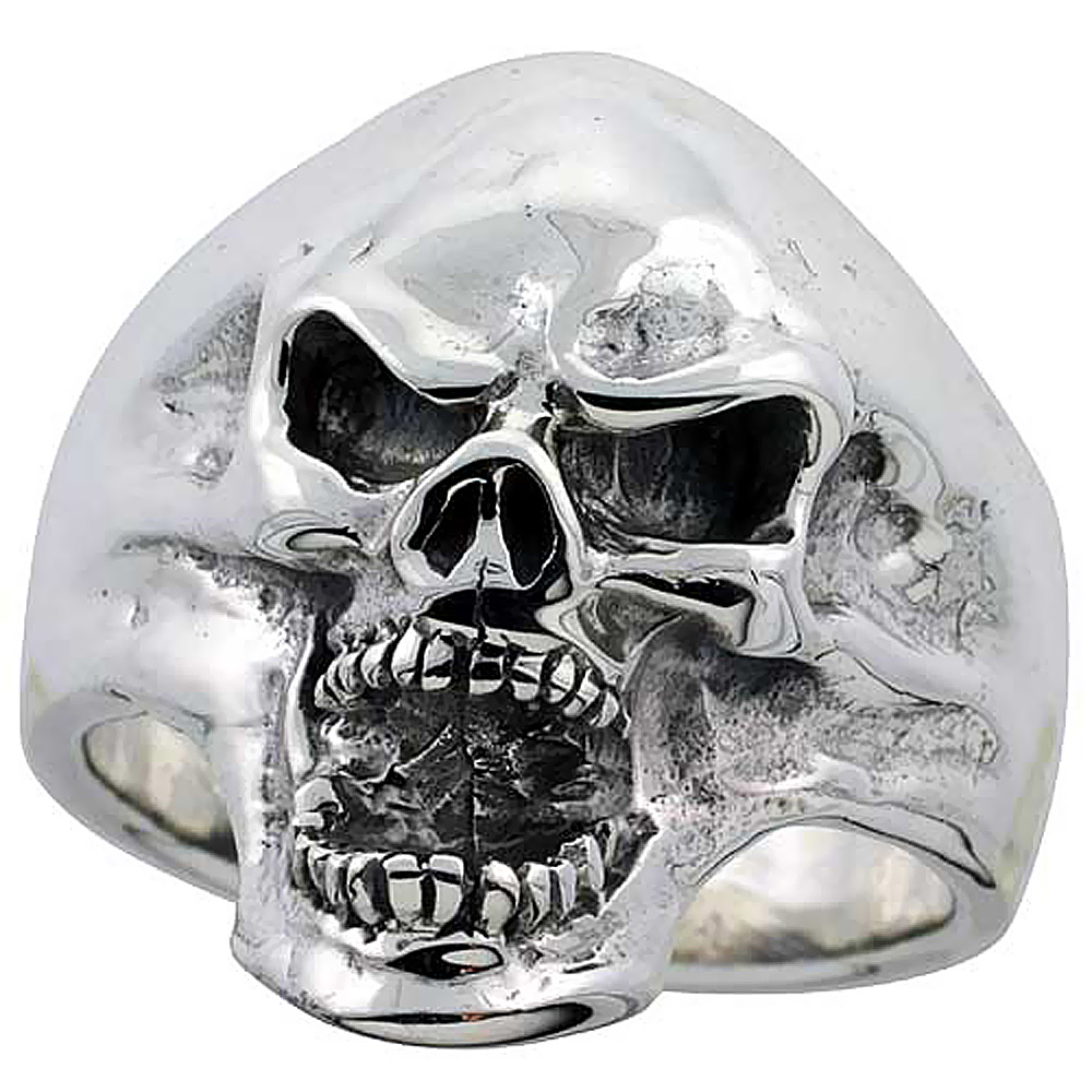 Sterling Silver Skull Ring 1 1/16 inch wide, sizes 8 to 14