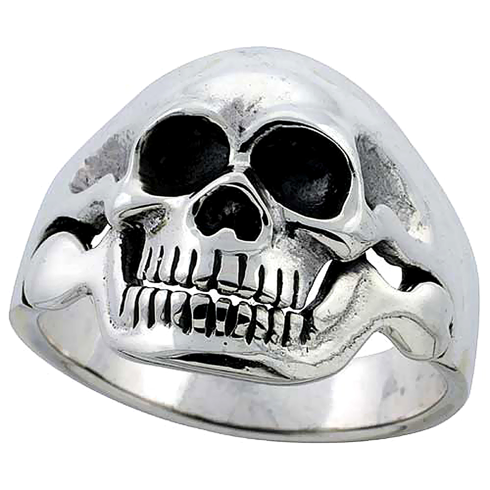 Sterling Silver Skull Ring 1 inch wide, sizes 8 to 14