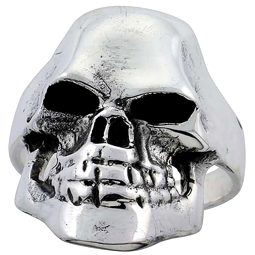 Sterling Silver Fractured Skull Ring 1 1/8 inch wide