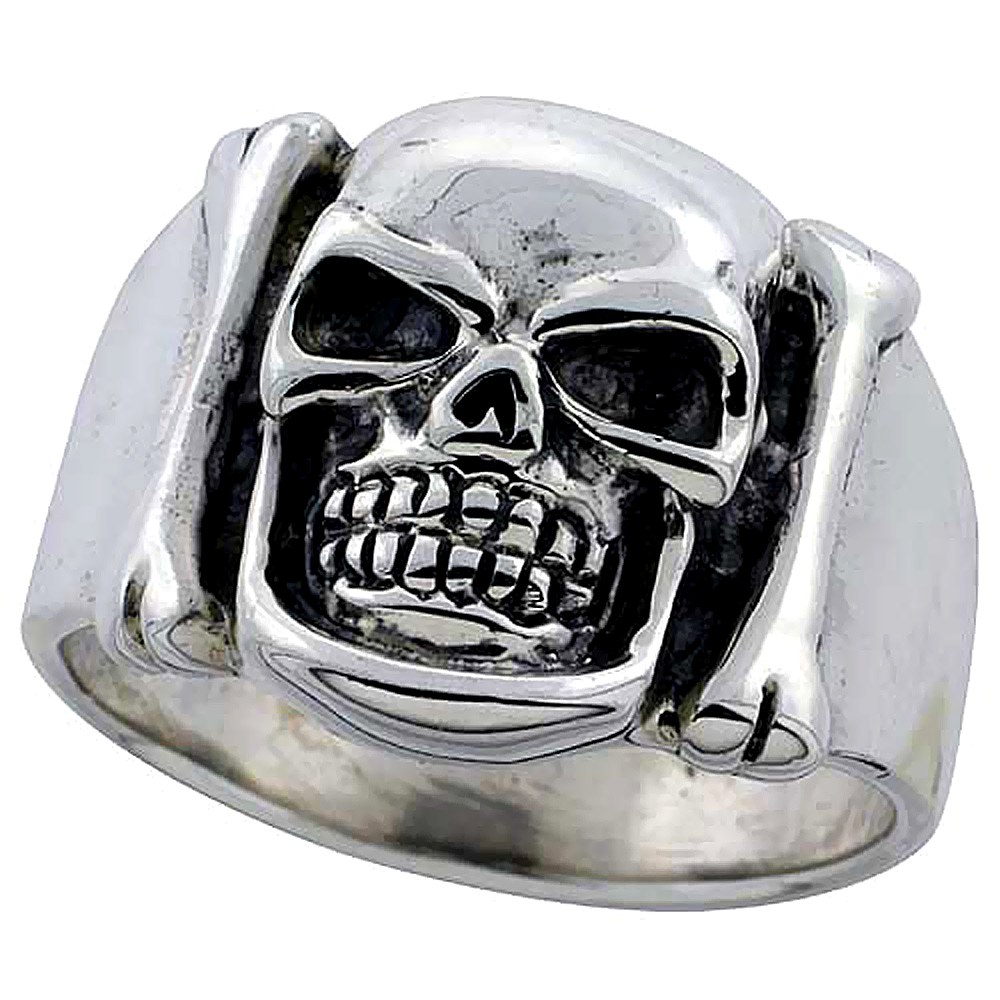 Sterling Silver Bones &amp; Skull Ring 3/4 inch wide