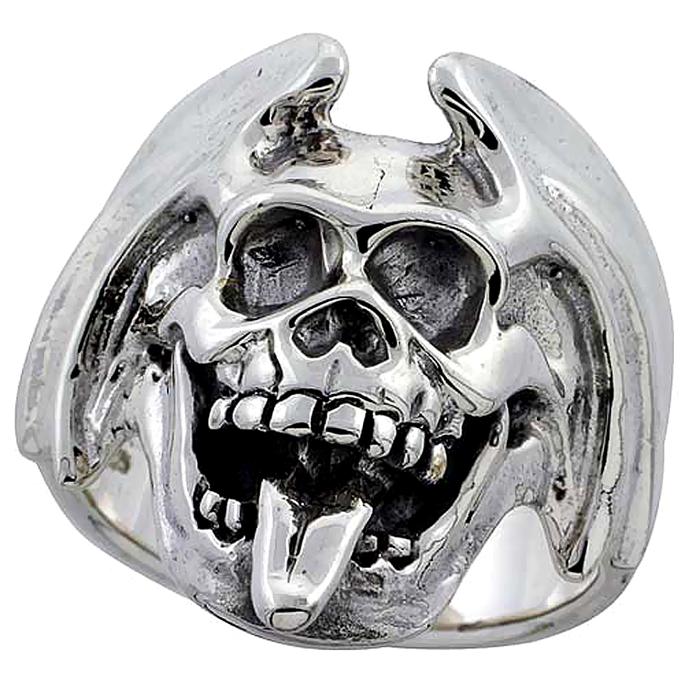 Sterling Silver Skull Ring 1 1/8 inch wide, sizes 8 to 14