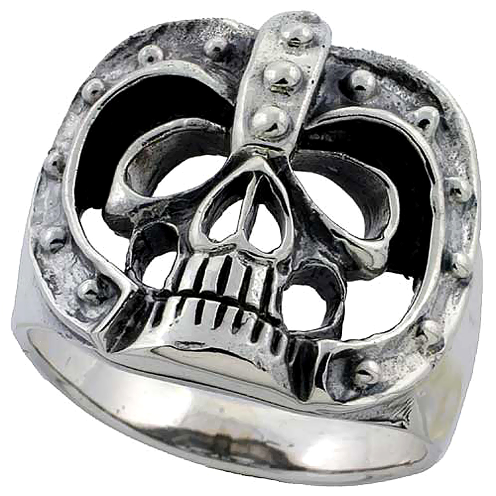 Sterling Silver Skull Ring 1 inch wide, sizes 8 to 14