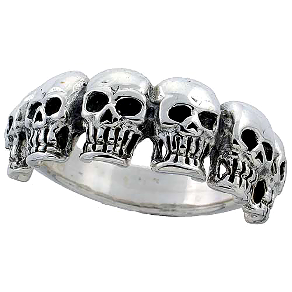 Sterling Silver 6 Skull Ring 7/16 inch wide, sizes 8 to 14 