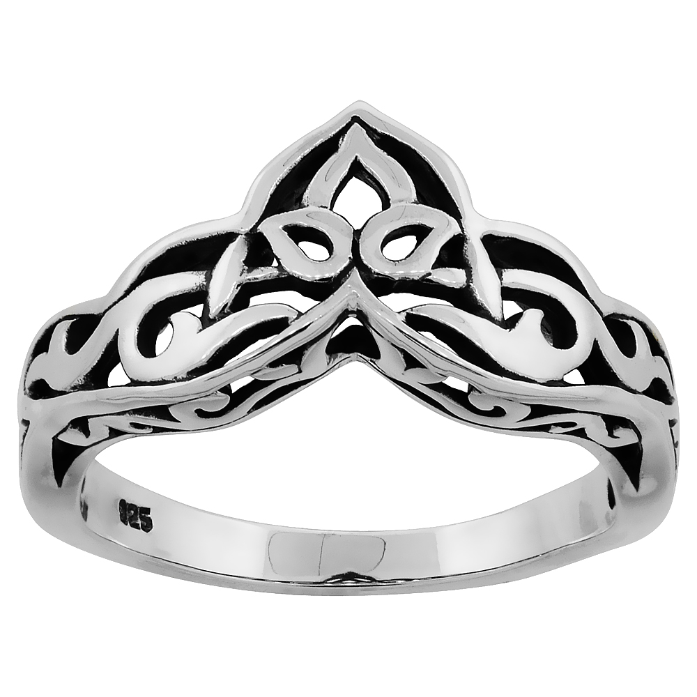 Sterling Silver Celtic Crown Ring 3/8 inch wide, sizes 5 to 12