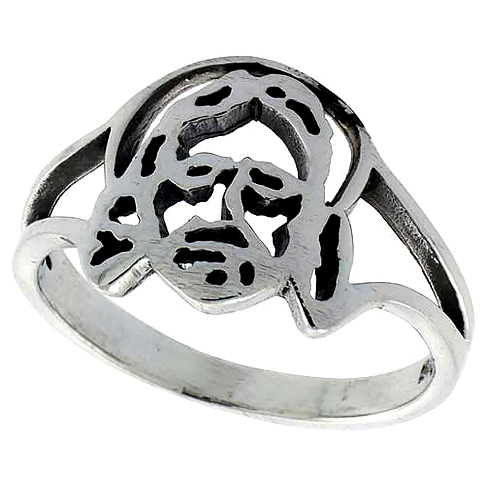 Sterling Silver Jesus christ Ring 1/2 inch wide, sizes 5 to 12