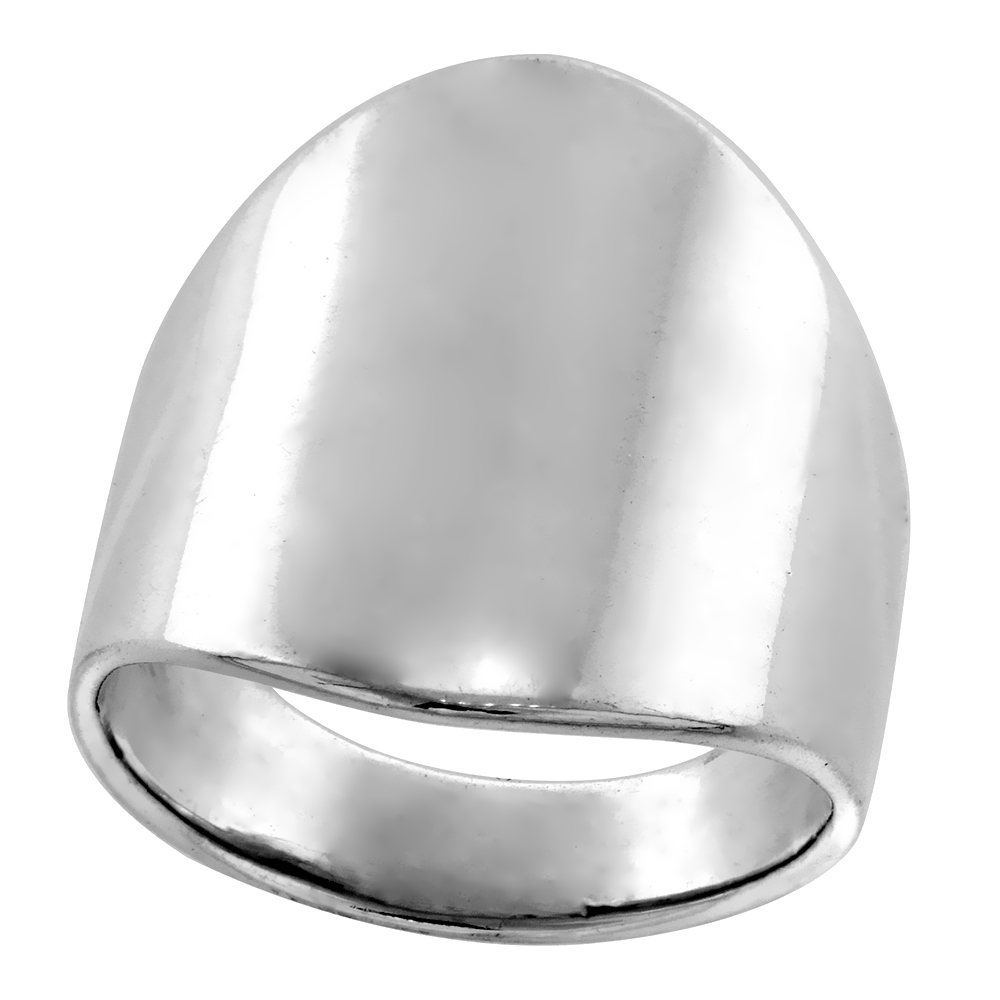 21mm Long Sterling Silver Classic Cigar Band Ring for Women High Polished 3/4 inch sizes 5 to 12