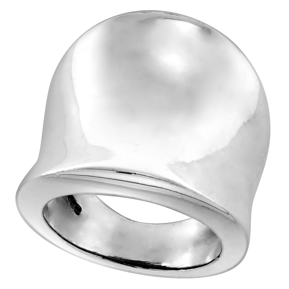 23mm Long Sterling Silver Concave Cigar Band Ring for Women High Polished 7/8 inch sizes 5 to 12