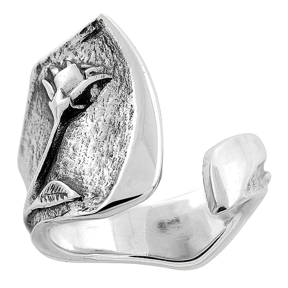 Sterling Silver Rose Spoon Ring 3/4 inch wide, sizes 5 to 12