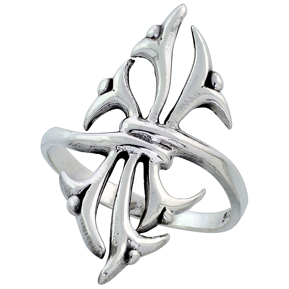 Sterling Silver Celtic Tribal Thorns Ring 1 1/8 inch wide, sizes 5 to 12