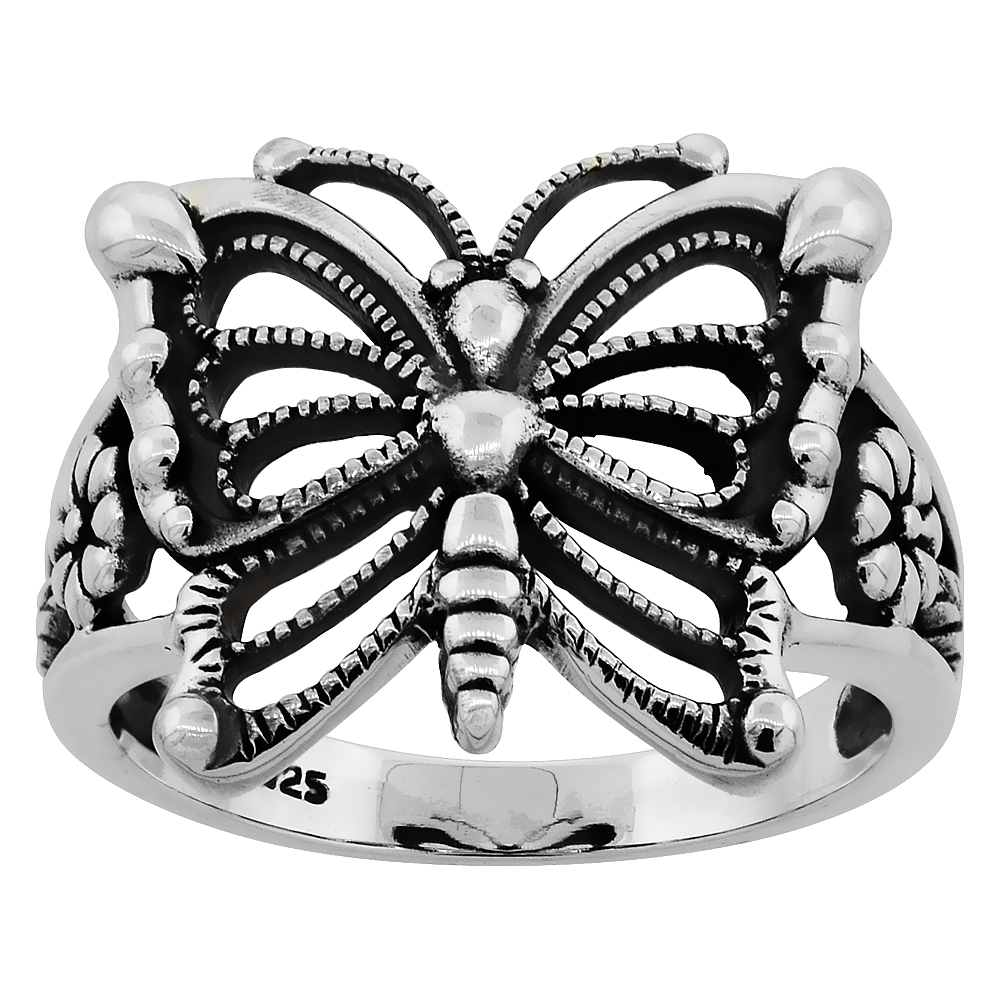 Sterling Silver Butterfly Ring 5/8 inch Long, sizes 6 to 10.5