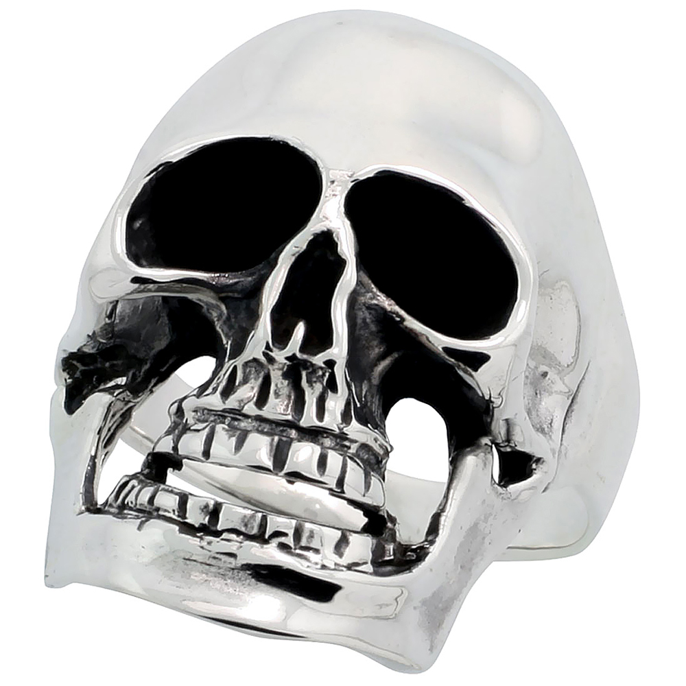 Sterling Silver Skull Ring 1 1/8 inch long, sizes 8 - 14