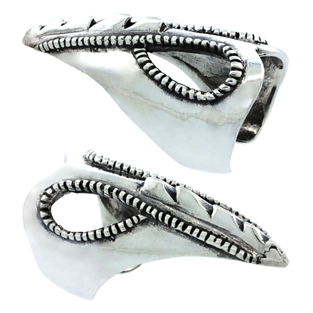 Sterling Silver Fingertip Ring for Women Rams Skull Design 1 7/16 inch (36mm) long