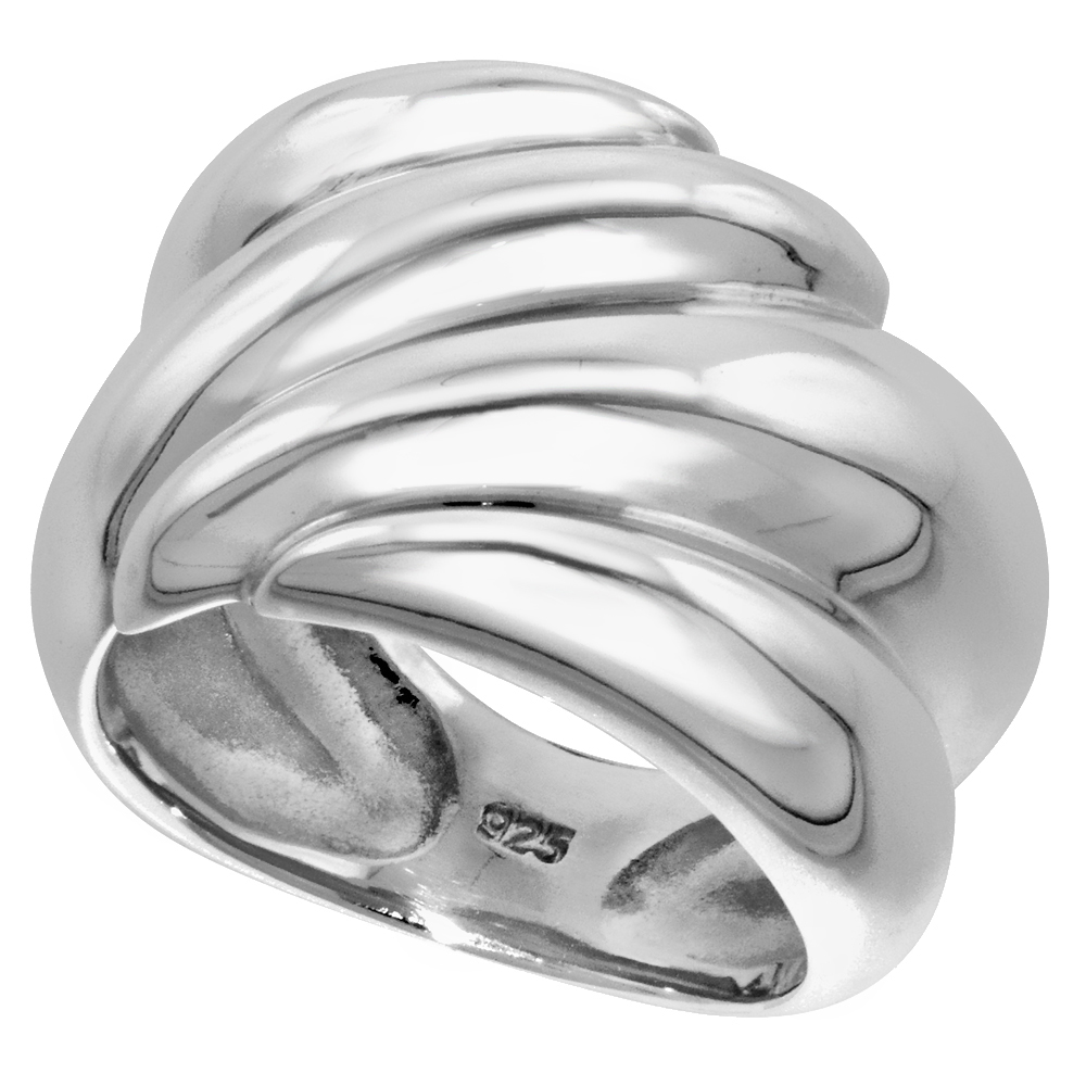 16mm Sterling Silver Ridged Dome Ring for Women Flawless Polished Finish 5/8 inch wide sizes 6 - 10