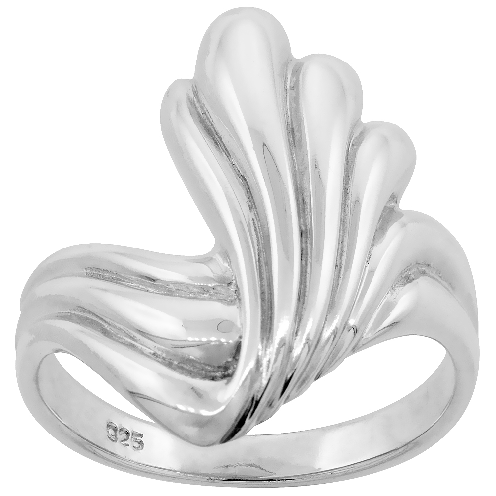 Sterling Silver Wave Ring Flawless finish 7/8 inch wide, sizes 6 to 10