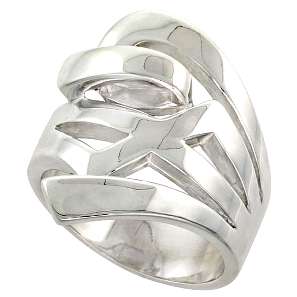 Sterling Silver Contemporary Ring Flawless finish 1 inch wide, sizes 6 to 10