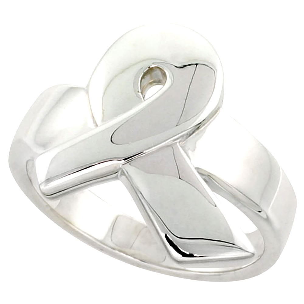 Sterling Silver Breast Cancer Awareness Ribbon Ring Flawless finish 3/4 inch wide, sizes 6 to 10