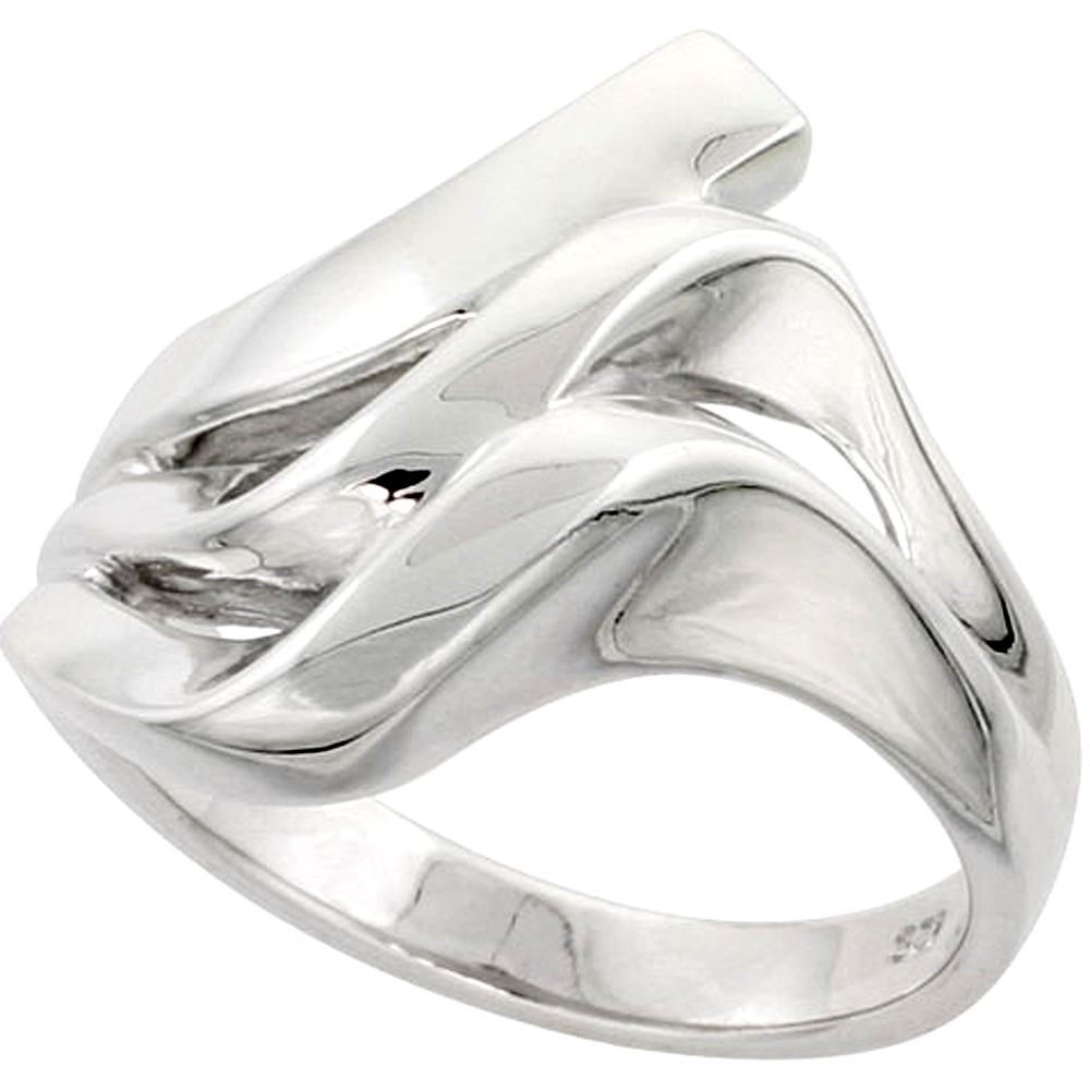 Sterling Silver Wave Ring Flawless finish 3/4 inch wide, sizes 6 to 10