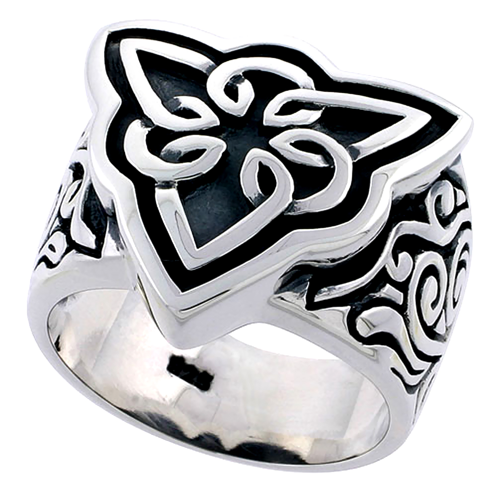 Gents Sterling Silver Celtic Triquetra Knot Ring Flawless Finish 3/4 inch wide, sizes 9 - 14