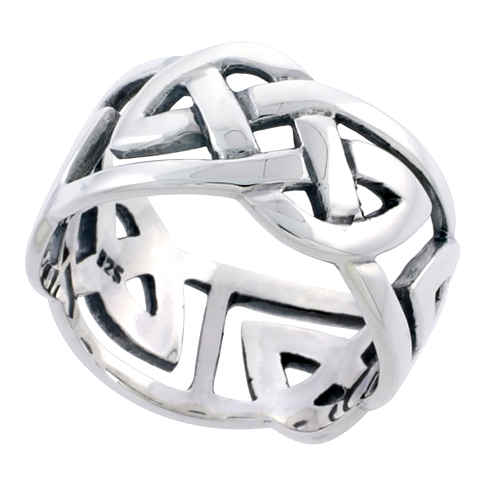 Gents Sterling Silver Celtic Knot Wedding Band Ring Flawless Finish 1/2 inch wide, sizes 9 to 14