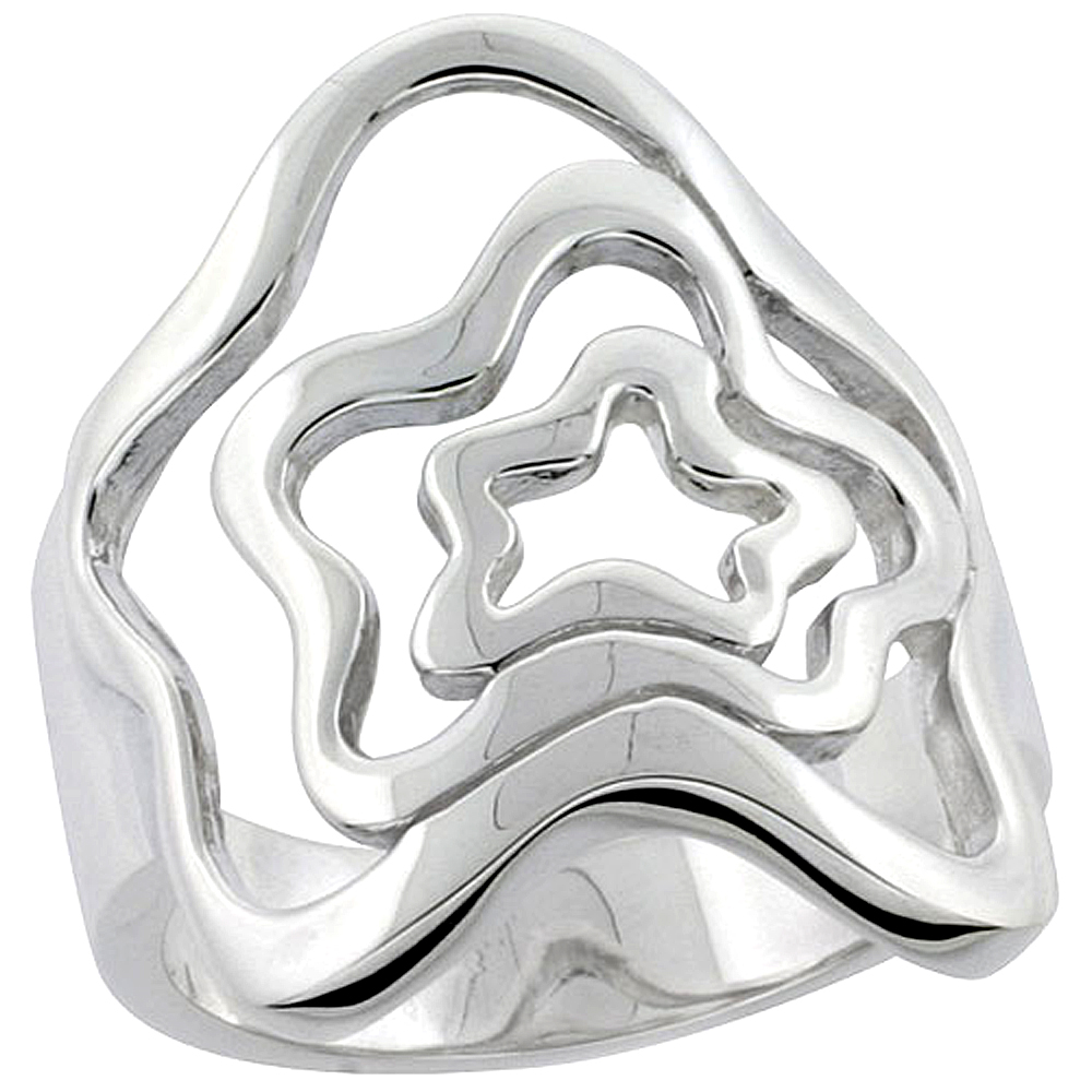Sterling Silver Cascading Stars Ring Flawless finish 7/8 inch wide, sizes 6 - 10