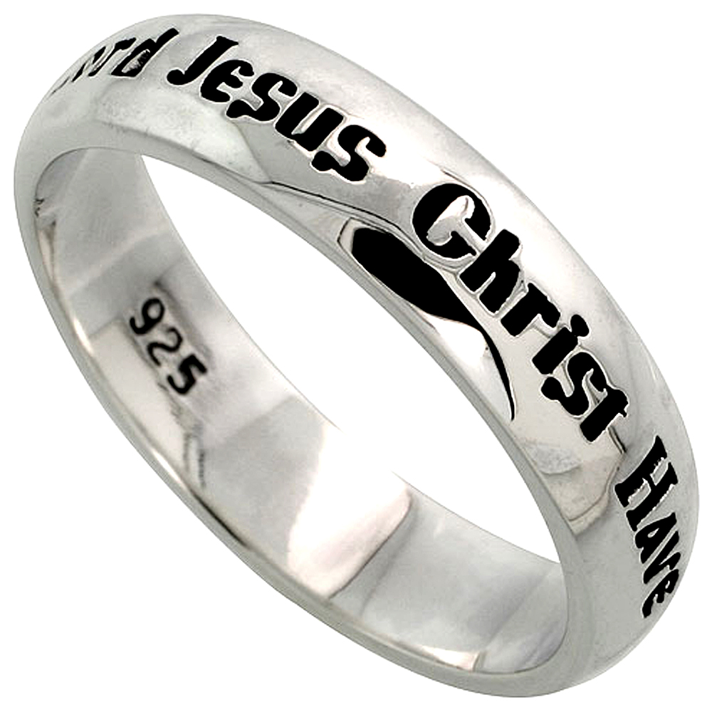 Sterling Silver LORD JESUS CHRIST HAVE MERCY ON ME Ring Flawless finish, 3/16 inch wide