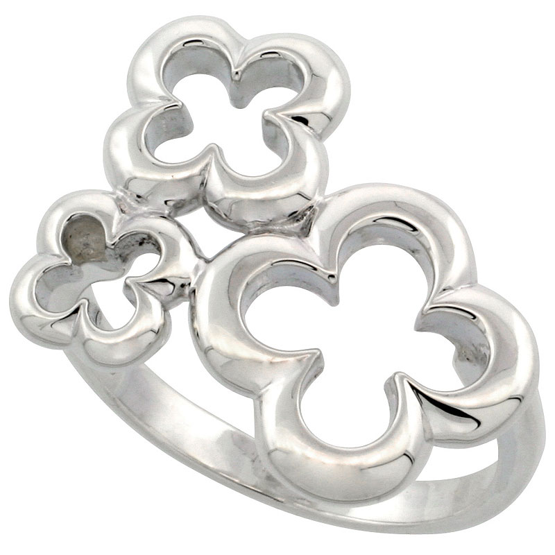 Sterling Silver Three Flower Ring Flawless finish, 3/4 inch wide