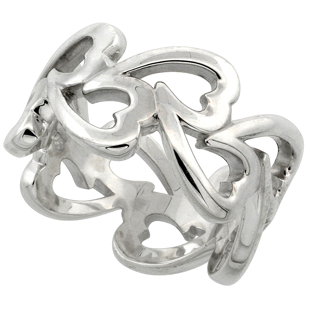 Sterling Silver Fancy Heart Cut Out Ring Flawless finish, 1/2 inch wide