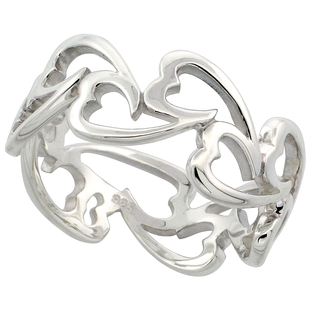 Sterling Silver Fancy Heart Cut Out Ring Flawless finish, 5/16 inch wide