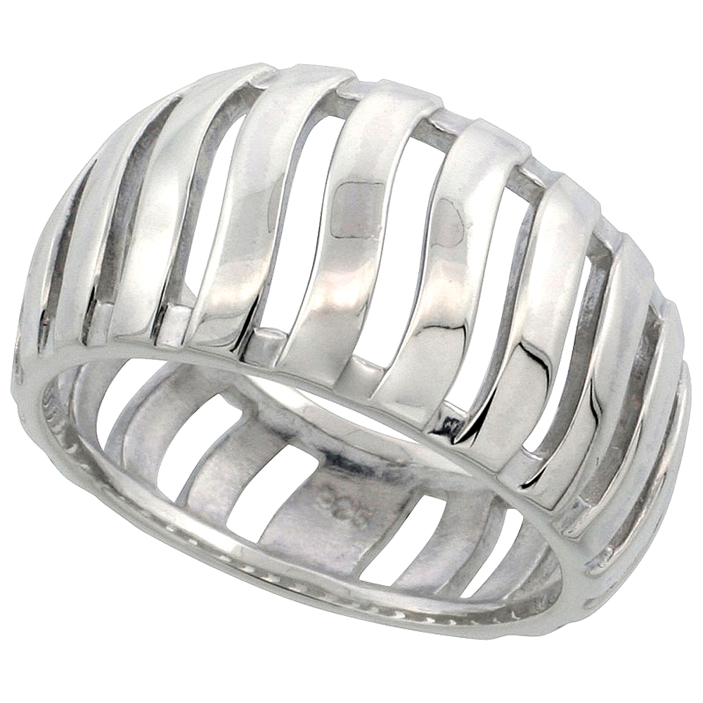 Sterling Silver Domed Bars Ring Flawless finish, 1/2 inch wide