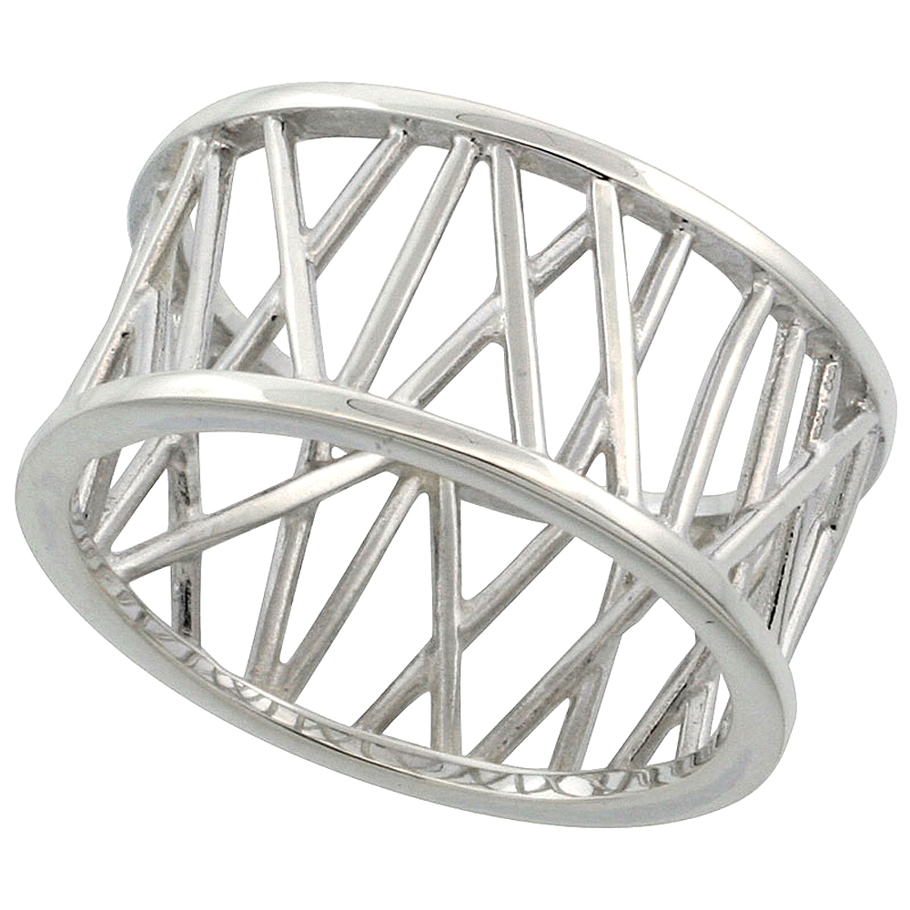 Sterling Silver Ring Flawless finish w/ X Bar Pattern, 7/16 inch wide