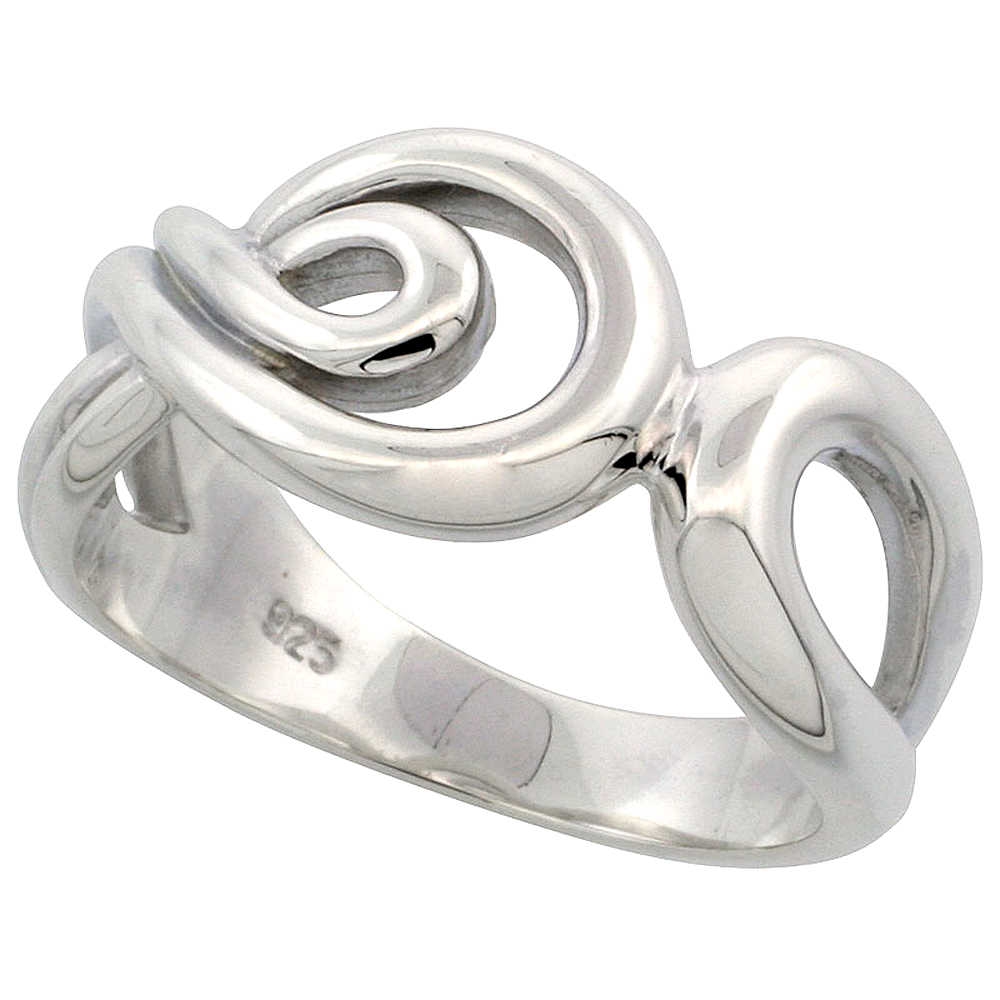 Sterling Silver Ribbons Ring Flawless finish, 3/8 inch wide