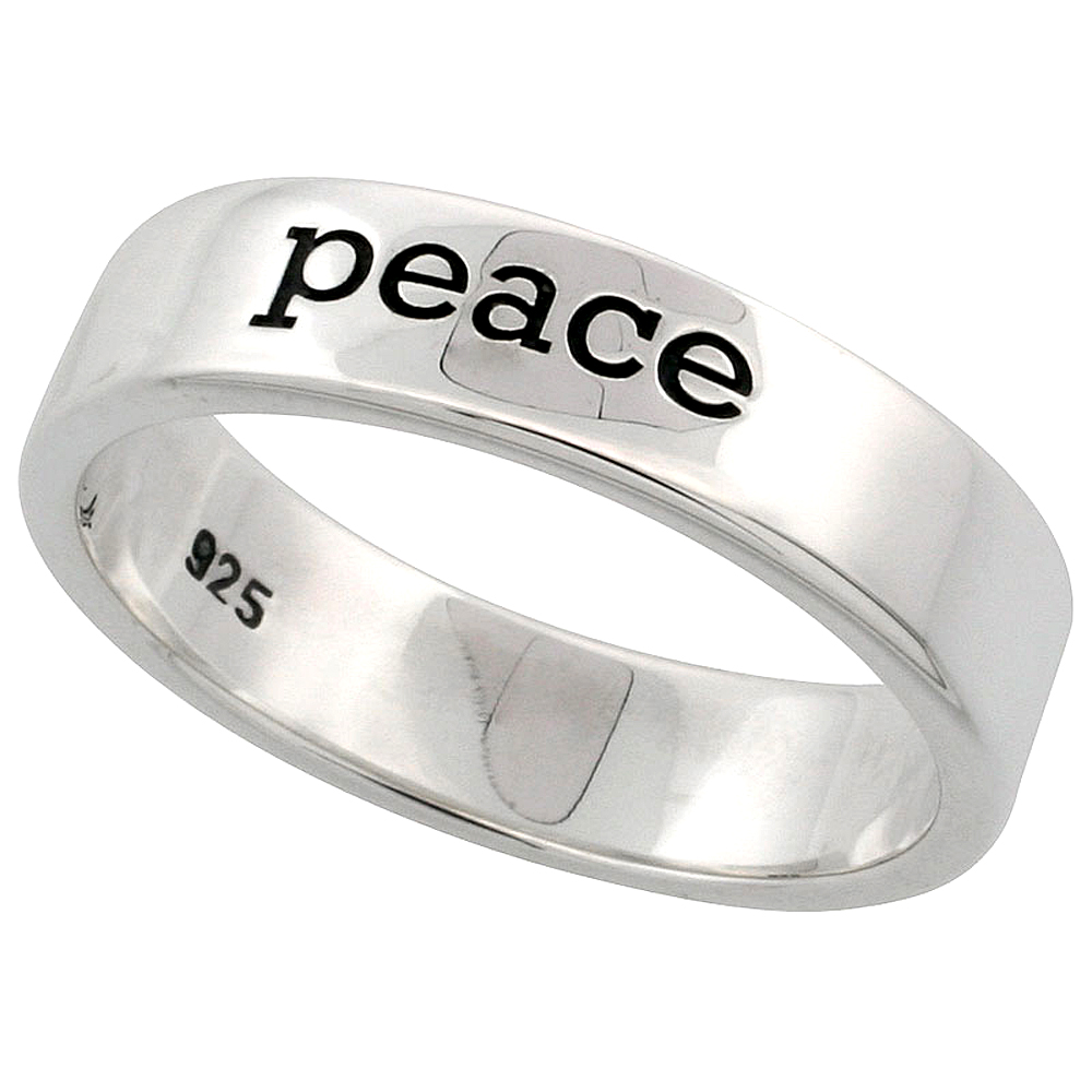 Sterling Silver PEACE Ring Flawless finish Band, 3/16 inch wide