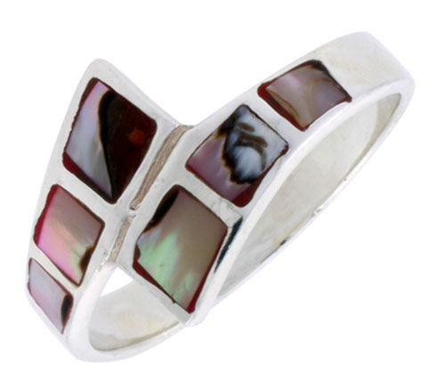 Sterling Silver Fancy Band, w/Brown & White Mother of Pearl Inlay, 1/2" (12 mm) wide