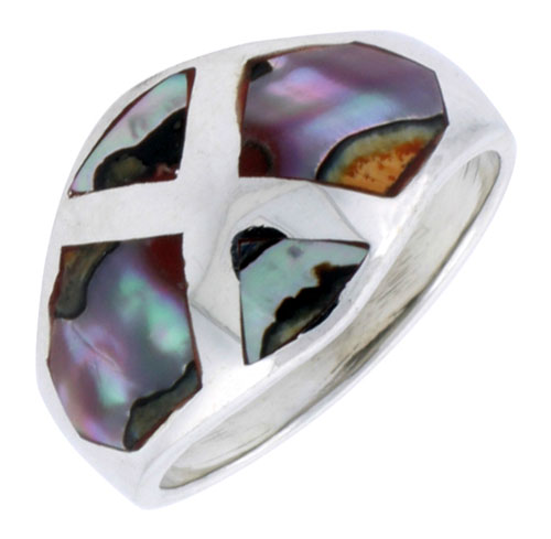 Sterling Silver Dome Band, w/Colorful Mother of Pearl Inlay, 9/16&quot; (14 mm) wide