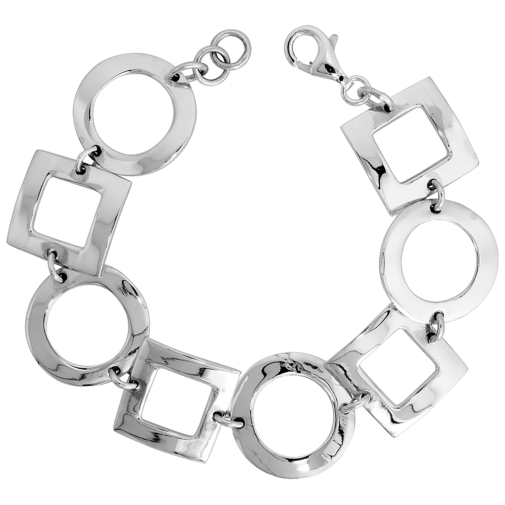 Sterling Silver Alternating Circles &amp; Squares Stampato Bracelet, 13/16&quot; (20 mm) wide