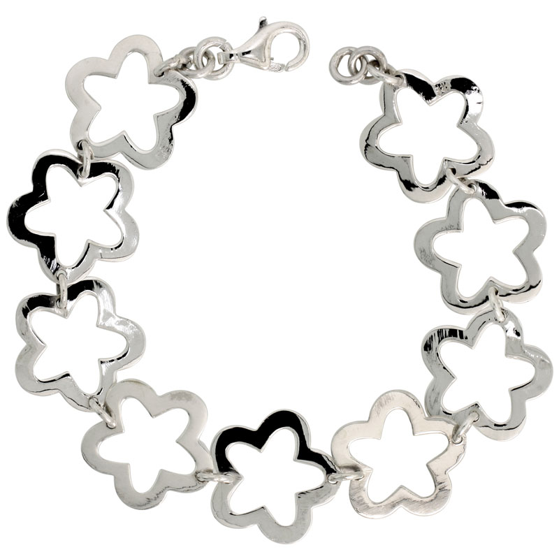 Sterling Silver Stampato Star Link Bracelet, 3/4&quot; (18 mm) wide