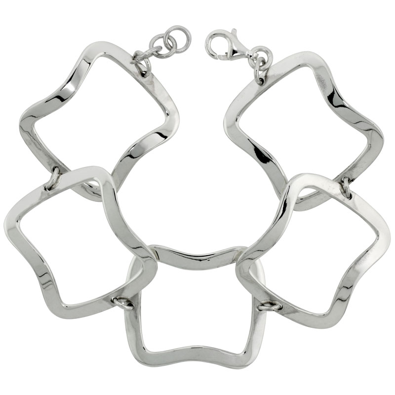 Sterling Silver Stampato Square Link Bracelet, 1 1/8&quot; (29 mm) wide
