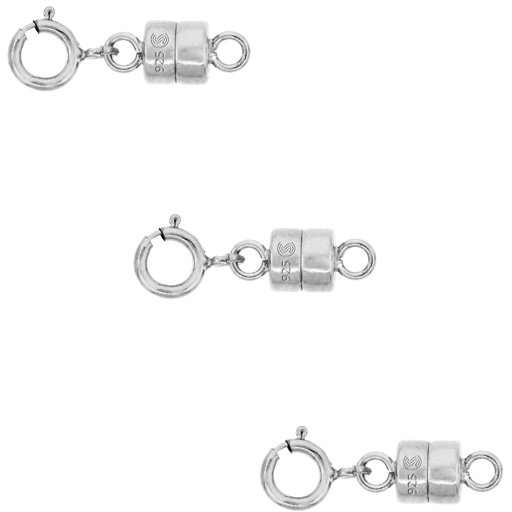 3 PACK Sterling Silver 4 mm Magnetic Clasp Converter for Light Necklaces USA, Square Edge