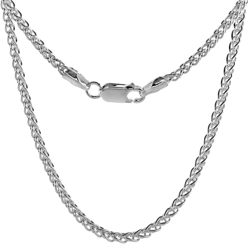 Sterling Silver Spiga Wheat Chain Necklaces & Bracelets 2.5mm Nickel Free Italy, sizes 7 - 30 inch