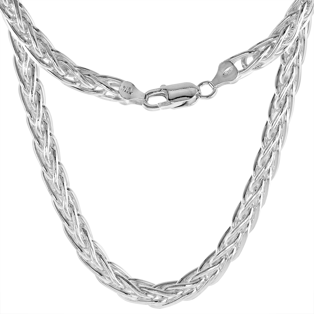 Sterling Silver 6.5mm Thick Spiga Wheat Chain Necklaces & Bracelets Nickel Free Italy, 7-30 inch