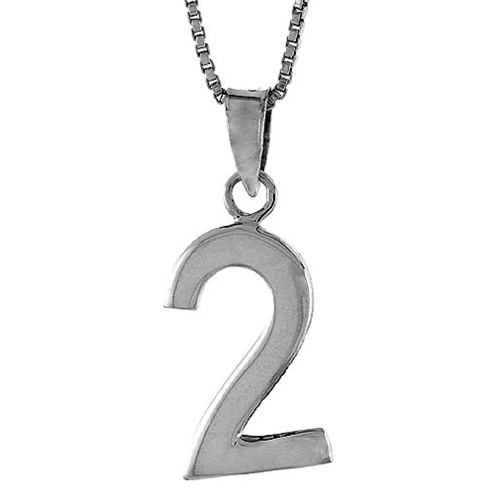 Sterling Silver Number 2 Pendant for Jersey Numbers & Recovery High Polish 3/4 inch
