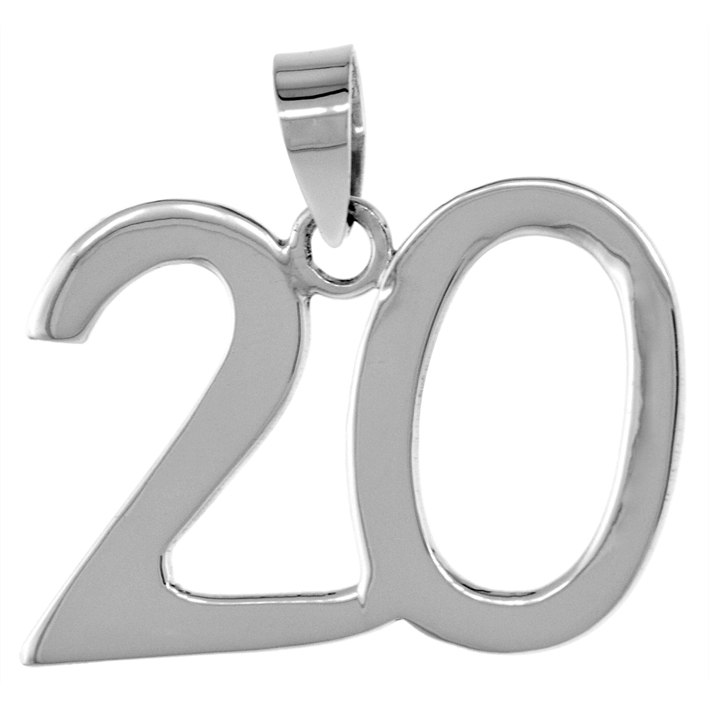 Sterling Silver Number 22 Necklace for Jersey Numbers & Recovery High Polish 3/4 inch 2mm Curb Chain