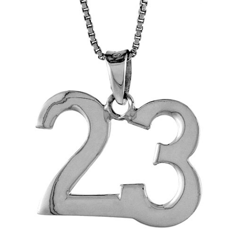 Sterling Silver Number 23 Pendant for Jersey Numbers & Recovery High Polish 3/4 inch