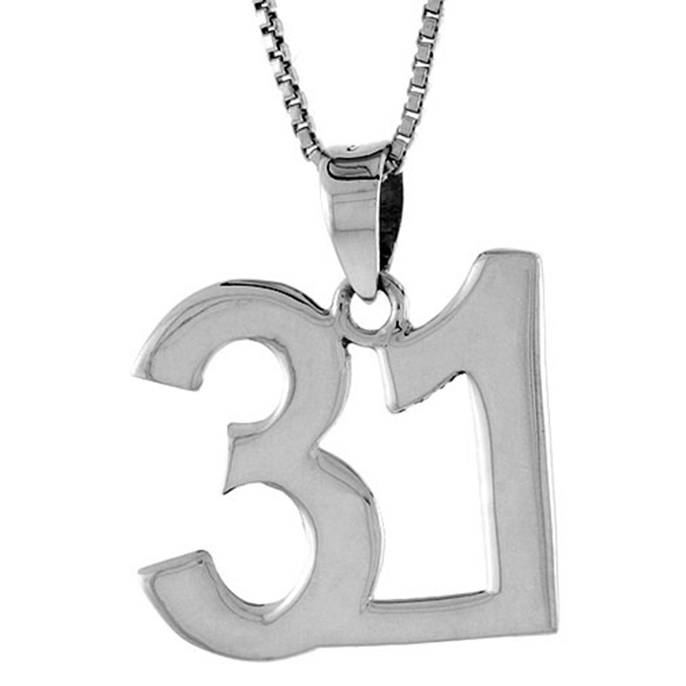 Sterling Silver Number 31 Pendant for Jersey Numbers & Recovery High Polish 3/4 inch