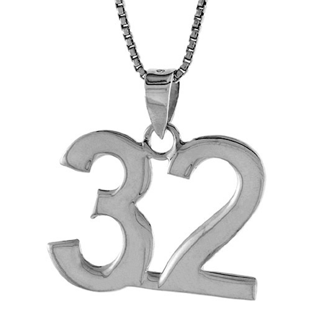 Sterling Silver Number 32 Pendant for Jersey Numbers & Recovery High Polish 3/4 inch