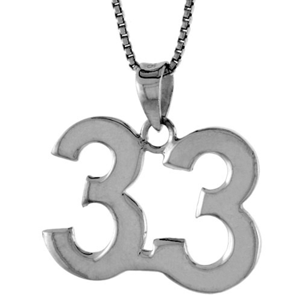 Sterling Silver Number 33 Pendant for Jersey Numbers & Recovery High Polish 3/4 inch